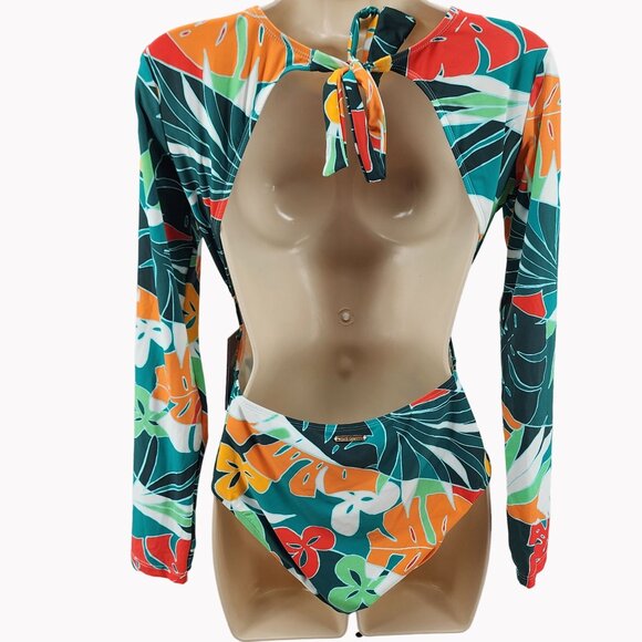 Vince Camuto Size 10 Long Sleeve Tropical Print One Piece Swimsuit New - Picture 3 of 11